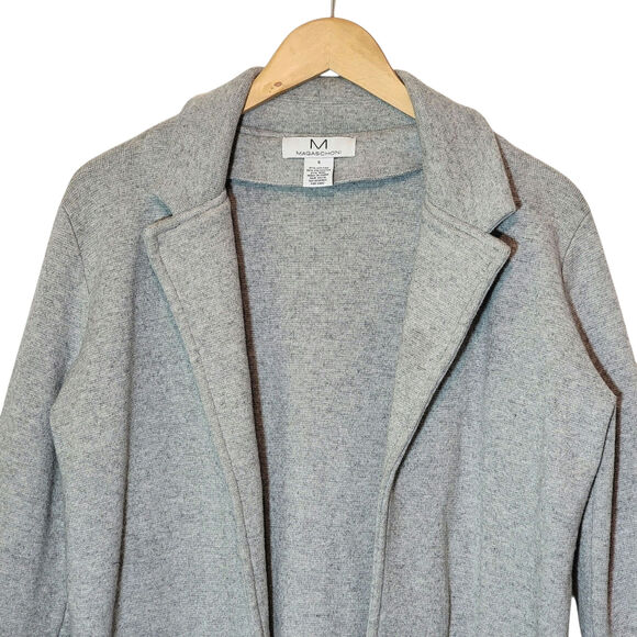 Magaschoni Gray Cotton Wool Cardigan Sweater Pockets Office Fall Layering Size S - Picture 2 of 10